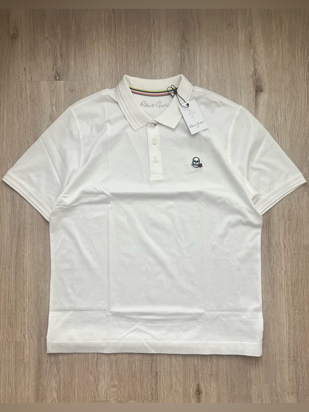 NEW Robert Graham Lucifer Polo Shirt Mens XL White Skull Logo Lined Classic